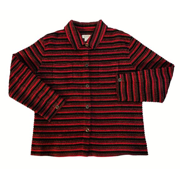 VINTAGE Christopher & Banks Red Striped Button-Up Coat Womens Size XL - Picture 1 of 7